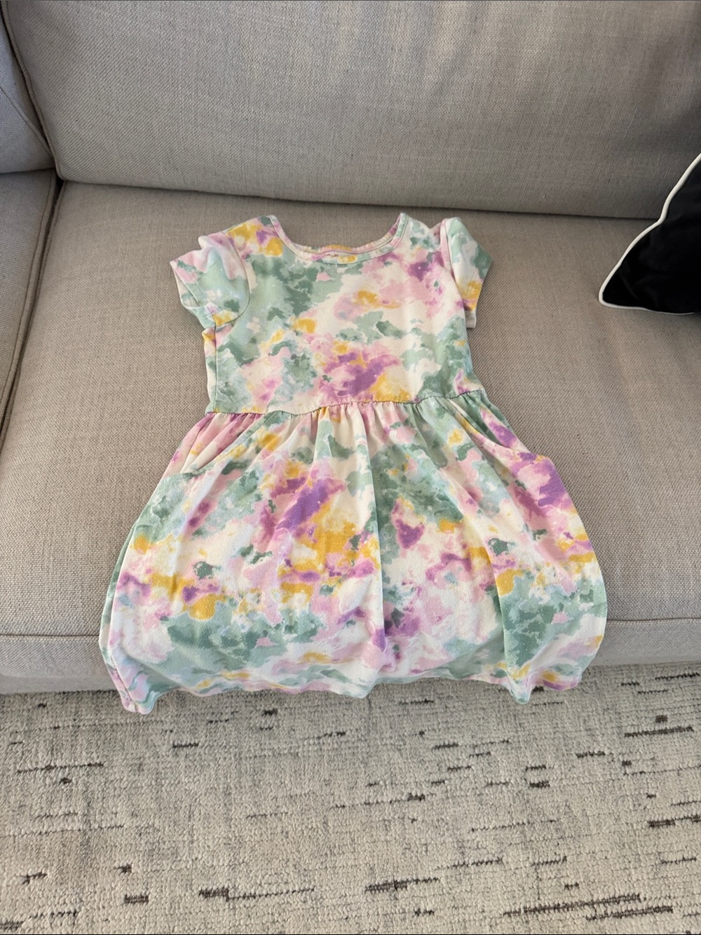 Girls Tie-Dye Pastel Short Sleeve Dress - Mint, Pink & Yellow
